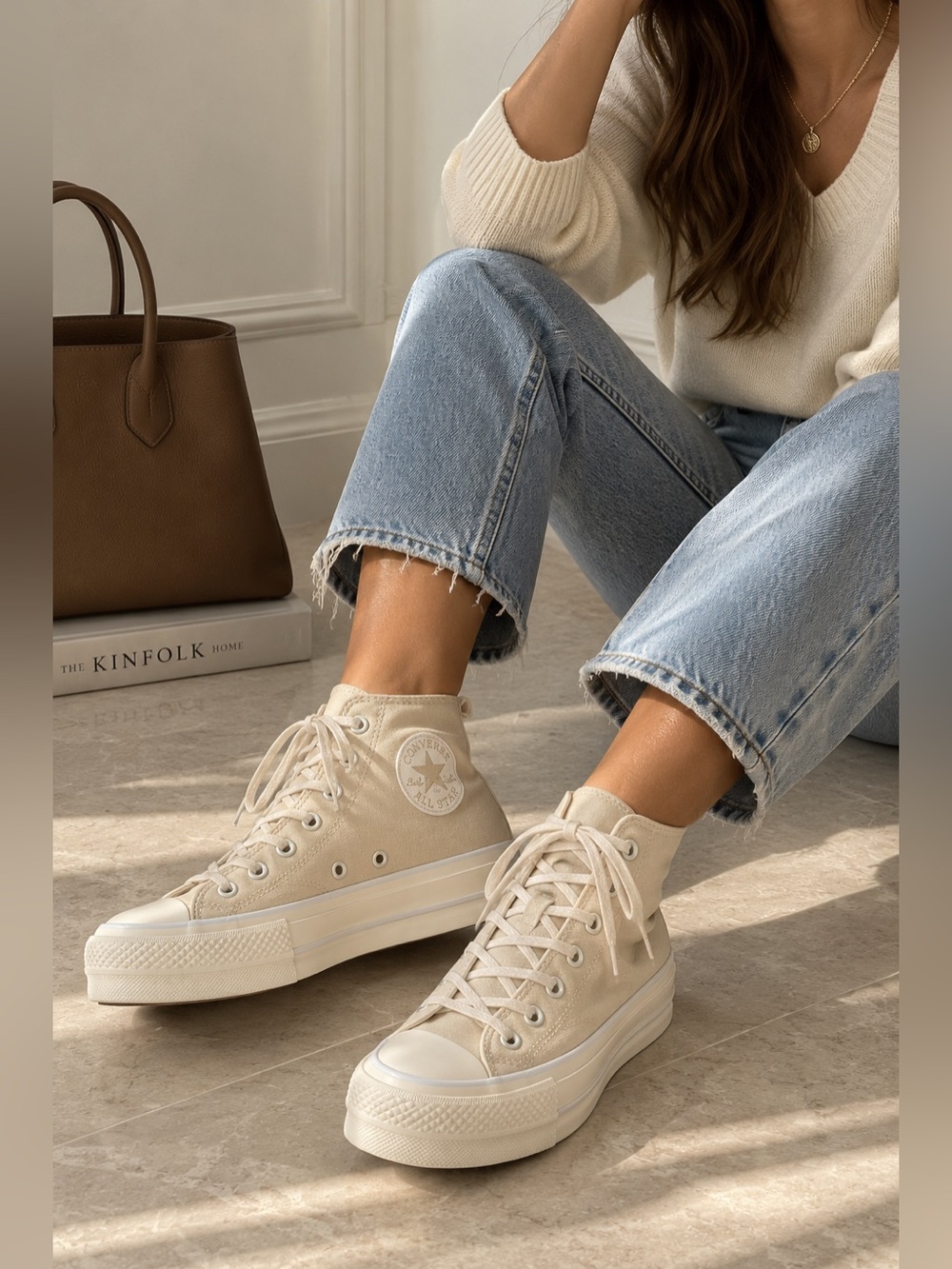 Converse Chuck Taylor Lift Platform Hi Oat Milk US 8 Removable Ankle Patch
